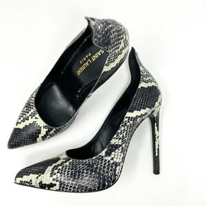 YSL Yves Saint Laurent Snake Print Textured  Printed Pump Cream & Black Sz 8